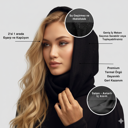 Saten Astarlı Su Geçirmez Sonsuz Yağmurluk Eşarp